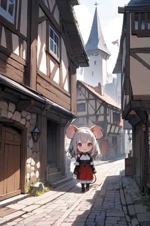 //quality, masterpiece:1.4, detailed:1.4,best quality:1.4,//,scenery, town, mouse_girls, loli, multiple_girls, (mouse_ears),mouse tail, crown, medieval town,Deformed