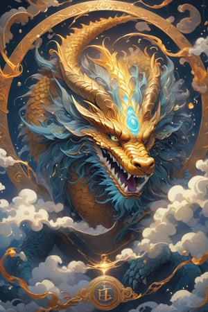 In a vintage-inspired illustration, retro-styled typography forms a whimsical border around a majestic dragon. The dragon's scales glimmer with a subtle sheen, as if infused with the energy of thunder and lightning. Its wings are spread wide, as if in mid-flight, with tendrils of electricity dancing across its feathers. The background is a warm, golden yellow, evoking a sense of ancient wisdom and mysticism.