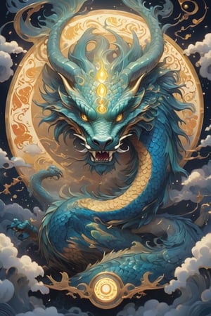 In a vintage-inspired illustration, retro-styled typography forms a whimsical border around a majestic dragon. The dragon's scales glimmer with a subtle sheen, as if infused with the energy of thunder and lightning. Its wings are spread wide, as if in mid-flight, with tendrils of electricity dancing across its feathers. The background is a warm, golden yellow, evoking a sense of ancient wisdom and mysticism.