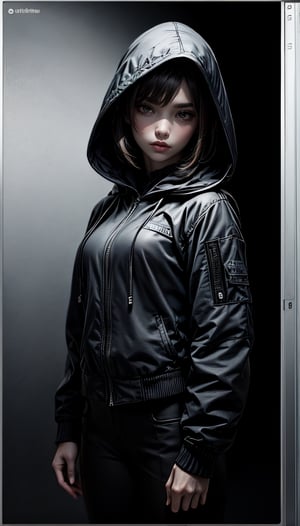 red eyes, sharp eyes, evil girl, militery suits, white hightec crop jacket, brown hair, Long Bob with Face-Framing Balayage, slender figure, High detailed ,midjourney,perfecteyes,Color magic, canvas texture,urban techwear, hood, free style, horror (theme), monotone, flim grain, realhands, masterpiece, Best Quality, photorealistic, ultra-detailed, finely detailed, high resolution, techwear, battle post, Glamor body type,TechStreetwear,lineart,LineAniAF,3D MODEL,line anime