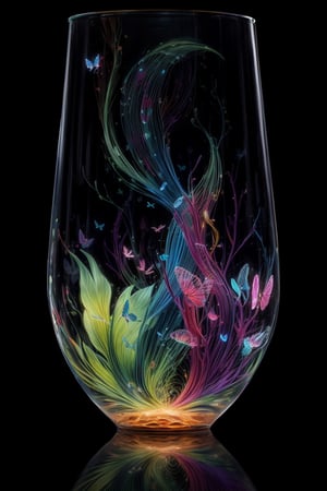 By dropping various colors of paint into a transparent aquarium, watch them naturally spread in the water to form simple lines. These colorful lines spreading in the water form a butterfly-like outline, emphasizing the beauty of natural diffusion. Ultra detailed illustration of a( transparent ) goldfish, glowy, translucent, transparent,  bioluminescent flora, incredibly detailed, pastel colors, handpainted strokes, visible strokes, oil paint, art by Mschiffer, night, bioluminescence