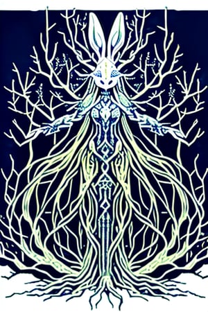 In a mystical realm, a shaman girl donning a rabbit-faced mask stands amidst a sprawling, gnarled tree with branches that seem to stretch towards the sky. Her attire blends seamlessly with the surrounding foliage, as if she's an extension of nature itself. Flat colors evoke a dreamlike quality, while the composition guides the viewer's eye through the mystical landscape.
,DonMV00d00,DonMC1rcu17Pl4n