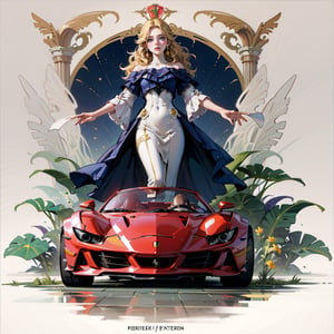 masterpiece,best quality,watercolor illsturation,Le mans car art nouveau style concept art,(Red Racing Ferrari SF90 Spider with art nouveau style colouring:1.2),front view,from front,ASURADA_GSX
BREAK
goddess of victory standing in front car.holding french flag high.art nouveau style dress,blonde wavy hair,star-shapes earrings,like a Liberty Leading the People
BREAK
background is art nouveau style illsturation,One Eiffel Tower