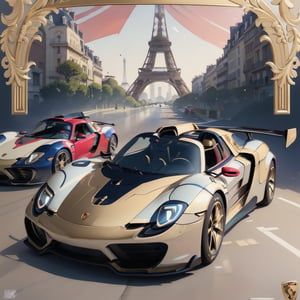 masterpiece,best quality,(art nouveau style watercolor illsturation),car concept art,(art nouveau style colouring racing_car style Gold porsche 918 Spyder with winglet decoration:1.2)
BREAK
(art nouveau style illsturation of One Eiffel Tower,Art Nouveau style girl in picture gold frame),front view,(French flag background:1.2),from front,ASURADA_GSX