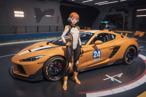 Masterpiece,best quality,space fantasy atmosphere,(A girl standing upright,perfect body,bangs,various hair style),very pretty japanese girl,round face,cute eyes,(various body shape,body thickness,breast size and torso length.),wearing beautiful bodysuit,camel toe,space fantasy style headset,earrings,wide shot,full body
BREAK
Perfect Racing cars parked side by side on the circuit,in the pit lane,various color hyper-cars,from front