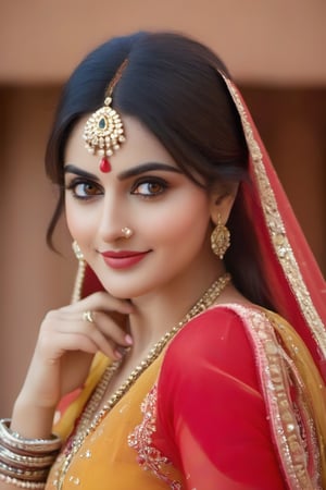 look like ((Adah Sharma,sunny leone)),light makeup,age 25, realistic body skin, brown eye ,white teeth,(RAW photo, best quality),(realistic, photo-Realistic:1.3), best quality, masterpiece, beautiful and aesthetic, 16K, (HDR:1.4), high contrast,Milf,red lipstik,pov_eye_contact,beautiful Indian 24 year girl , looking_at_camera, closeup , on bar standing , red hair, cute face smile , tight boobs , full length pic one side pose, rajsthani traditional dress, realistic body skin, royal looking rajsthani princess , body skin texture, face glow, atrective face, toxic eyes, round face, boobs size 56, tight stomach, abs on stomach,tight boobs, half cleavage visible,clothes texture good , brown eyes, looking forward, eyes people front look, image background , beautiful rajsthani traditional village woman , wearing red golden rajasthani bra, yellow pink rajasthani lehnga, stomach visible, heavy jewellery, long hairs, cute smile, shiny eyes,prity eyebrow ,nice shape body, crossed hand, full length body, sitting in image , 8k render, realistic portrait of an Indian girl with a muscular body, showcasing natural spots, taut skin, in a confident sitting pose, adorned in traditional Rajasthani princess attire, emphasizing realism and cultural authenticity, royal rajwadi background, palace in background, traditional Indian dress, realistic, smiley face, glow face, little bit fatty face, red dress colour, pink lipstick, bold lips, dress colour same like image, dressing like image, standing pose like image all specifications like image, rajwadi jwellery pandent, necklace, realistic.
