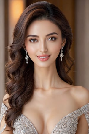 (Best quality, 4K, Extremely Realistic, Masterpiece),
Extremely Realistic, Realism, Pretty, Sophisticated, Woman 5ft 6in (170cm) Tall,
Weighs 105lbs (48kg), 
Happy, Playful,Innocent Girl,
 Long Wavy Thick Hair Braids: 1.1, Chignon Hair Style,

Inverted Triangular Face, Slim Face, Attractive Face,
Upturned Nose in proportion to the rest of Her Face,
Epic Detailed Face Smiling, Detailed Lips, Detailed Face Skin, Bones, Strong Jaw-Line, Chiseled Face,

Big Beautiful Light, Greyish, Large Eyes,
Symmetrical Eyebrows,
Detailed Symmetrical Double Eyelids,
Sexy, Realistic, Detailed Eyes,
Eye-Contact,

Long, beautiful, slender Neck,

Shaved,Detailed Arm Pits,
Athletic, Healthy, Neat Arms,
Beautiful, Broad, Wide, Round Shoulders, Healthy, Toned 13in Biceps in Shape,

Ideal Beauty Bones, Ideal Clavicles, S-Shaped Bone,
Breast Size: 34in (86cm),
Perfect Ribs,

Beautiful Hands, Detailed Lady Fingers,
Detailed Hands and Feet,
Long Beautiful Detailed Hand Fingers,
Accurate homo-sapiens hands with exactly five fingers each in their correct anatomical places,

Waist is 24in (60cm),
Waist is 1.3 narrower than Her Hips,
Curvy 24 Inches Waist
Perfect Belly, Abs: 1.1, Hour Glass Figure,

Neat, Detailed, Shaved Pussy,

Perfect, Sexy, Round Butt,
Hip is 34in (86cm),

Detailed, beautiful knees and ankles,
Clean, Long, Fit, Ideal and detailed Legs,

Accurate homo-sapiens feels with exactly five fingers each in their accurate anatomical places,
Detailed Feet fingers,

(Attractive, Voluptuous, Idea Body: 1.1),
Natural Skin with barely visible Hair and Pores,
Perfect Curvy, Sexiest, Attractive Body,
Perfect Curves and Edges,
Perfect Curvy, Sexiest, Attractive Body,

Open-Pose, Full Nude,
Extremely Realistic, r4w Full Length Photo.

Body Measurements are 34-24-34in (86-60-86cm)
Realistic, r4w, Full Length Photo, Real_Booster, Low Angle.,beautymix,Wonder of Beauty,korean girl,VictoriaJustice,cinematic, WEARING beautiful DRESS
