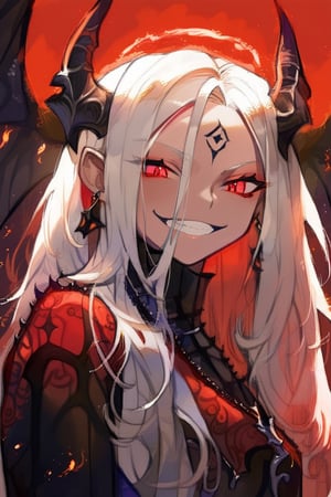 albedo \(overlord\), Spicy style, sexy demon girl with white hair, red eyes, dark skin, evil smile