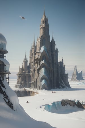 side view, military, futuristic spaceship floating above antarctic iceberg, no humans, flight, science fiction, reality, spaceship, ruins in fantasy style, magnificent scale, Viktor Vanetsov, industry, detail world building, dariusz klimczak, majestic, high detail, high definition, masterpiece, futuristic ship hovering over snowy peaks, style of detailed architectural scene, rusty fragments, imposing, le​zek bujnowski, detailed world construction, alexey kharlamov, modular structure, high detail, high definition, masterpiece