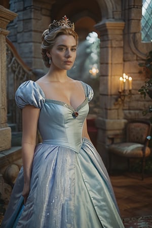 full body shot, Realism, Film Grain, Candid Camera, Color Graded Film, Eye Spotlight, Atmospheric Lighting, Skin Pores, Blemishes, Nature, Shallow depth of field, draws focus to Cinderella as a lady of House Manderly and Queen of Westeros, full body, House Manderly colors and aesthetic, royal, deep v,

