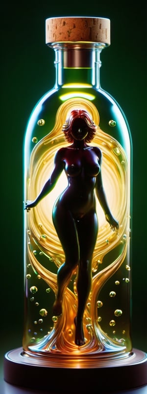 Full body shot, Nsfw, Top quality, masterpiece, super high resolution, (Photorealistic: 1.4), (Zentangle: 1.2), classic, Tyndall effect, bright background, bright colors, (((one girl))), well-shaped beautiful face, ((naked, pussy and nipple)), ((Giant glass standing in a bottle)), full body, looking at the viewer, deep shadows, old table background, real hands, ((ral-chrome , female standing in molten metal, melting body ,ral-chrome)), ((Cork bottle)), (((viewed_from_front))), Bottle, in a jar