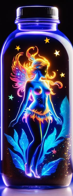 transparent neon girl silhouetted, liquid epoxy, holographic garland sculptural face portrait, bioluminescence, light inside body,  intricated, intricated pose, tiny details masterpiece, high quality, intricated lighting, luminism, Contained Color, light spot,1girl, masterpiece, fluorescent spray and covered on body , fluorescent body light photography ,LegendDarkFantasy, fantasy color cover all body, show breasts to bottoms , D cup, naked , light_blue_body  ,full length photo , paint beautiful seaside picture by fluorescent on body , more colourful 
,DonM3l3m3nt4lXL, Energy light particle mecha , light painting , more detail XL, more stars and star river inside body appears naturally, UV light, uvlight fluorescent dye painting , fire element, ladyshadow , Looking back, back face lens,neon photography style,glitter,,(((Full body included legs, Perfect body proportions))),in a jar