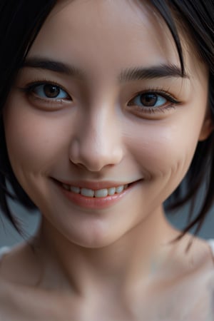 1 girl, black hair, depth of field, first-person view, f/1.8, 135mm, Nikon, UHD, retina, masterpiece, acurate, super detail, textured skin, anatomically correct, high details, 8k, pov, detailed face, smile