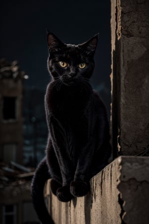 a black cat sitting on a wall,in a ruined city ,low angle view, looking far,full body shot, wide angle lens,Bokeh ruined city
Detailed, Extremely Detailed, Ambient Soft Lighting, Perfect Eyes, Perfect Face, Somber Expression, Some Horror Atmosphere, horror manga protagonist,Cats,Animal,Puppy,Realistic
