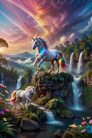 (FuturEvoLa  prompt author)core_9, score_8_up, score_7_up, score_6_up, 
Unicorn, Rainbow Unicorn, Magic Forest, Night sky, moon, fireflies, waterfalls,
(Masterpiece, Best Quality, 8k:1.2), (Ultra-Detailed, Highres, Extremely Detailed, Absurdres, Incredibly Absurdres, Huge Filesize:1.1), (Photorealistic:1.3), By Futurevolab, Portrait, Ultra-Realistic Illustration, Digital Painting. 