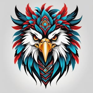 Logo design, vector, majestic tribal eagle head, tattoo style, minimalist, simple, colorful, isolated on white background, very sharp details, high resolution, ultra clear, ultra HD, digital render,