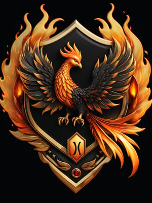 Masterpiece, realistic. High quality.
Badge. The burning flame has the shape of a phoenix,  With text: TA Anniversary, black background