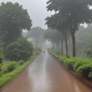 Realistic HD Photo rain in  jangal