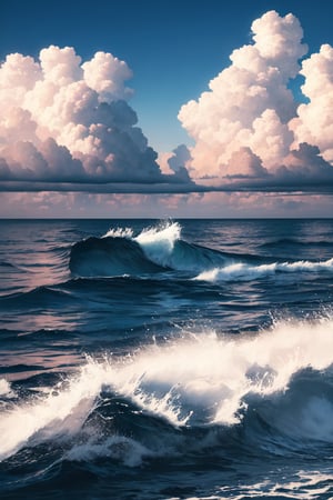 beautiful scene of an offshore, water splash, evening clouds,