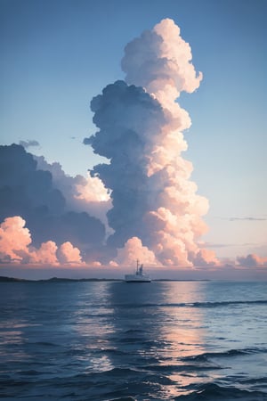 beautiful scene of an offshore, water splash, evening clouds,