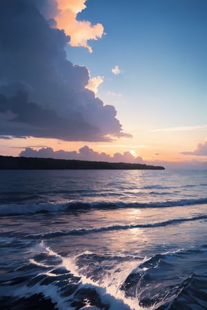 beautiful scene of an offshore, water splash, evening clouds,