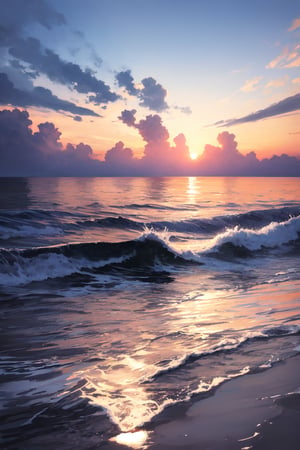 beautiful scene of an offshore, water splash, evening clouds,