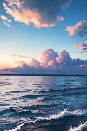 beautiful scene of an offshore, water splash, evening clouds,