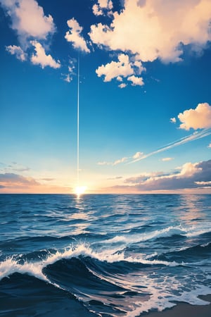 beautiful scene of an offshore, water splash, evening clouds,