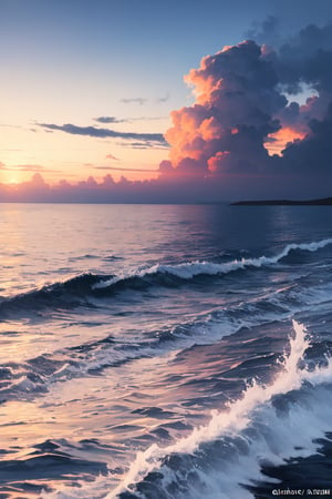 beautiful scene of an offshore, water splash, evening clouds,