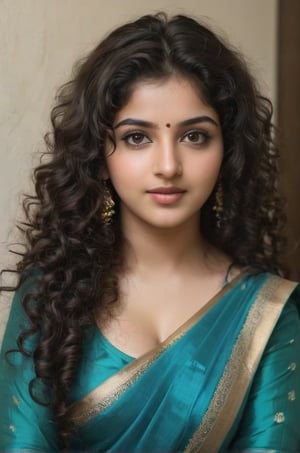 full body shot.  mature thick girl, An ultra real full body photo of a young girl age 25, long dark curly hair. Wearing a beautiful churidar , ultra close macro details, ultra contrast, ultra decoration. Intricate details of her beautiful eyes and her perfect face.