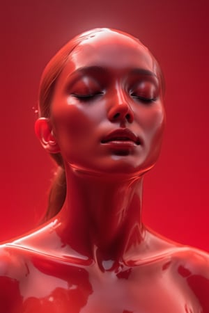 ((close up)), closed eyes, detail, ((neutral gender)), made of red wax, translucent wax figure, translucent face, organistic sculpture, ethereal figure, anatomy transparent body, 3d rendering, cinema 4d, blender_(software), DonMCr33pyN1ghtm4r3 