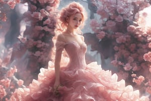 Generate hyper realistic image of a movie star transforming into a magical fairy tale princess, featuring a whimsical and enchanting hairstyle in pastel colors and dreamy hazel eyes. She wears a breathtaking short skirt gown inspired by fairy tale fashion, embodying the model-type woman with a fairy tale charm. Set the scene in a magical fairy tale kingdom, capturing the wonder and magic of the enchanted world.up close, sexy, teasing , huge breast,luxurious wedding dress,beautyniji, cute girl, better hand ,1 GIRL