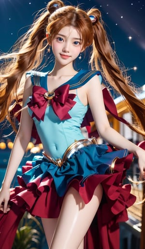 (1girl, standing on the Milky Way, looking at viewer, dressed in sailormoon cosplay, elegant smile, seductive dimples), masterpiece, HDR, depth of field, wide view, raytraced, full length body, unreal, mystical, luminous, surreal, high resolution, sharp details, translucent, beautiful, stunning, a mythical being exuding energy, textures, breathtaking beauty, pure perfection, with a divine presence, unforgettable, and impressive, tsukino usagi.