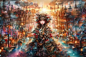 solo beautiful girl (1:5) with (black lolita dress) , face right , , walking , whole body shown , inspired by an architectural style, holding a case 

urban fairytale ambience , masterpiece , extremely detailed , complex composition , wide angle,  glowing,  splashes of flower,  colorful painting  , A digital illustration,  isometric,  digital art,, vintage, 

