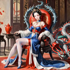 Wu Zetian wearing stockings was sitting on the dragon chair in the palace with her legs exposed