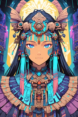 Churnstyle,cyberpunk,tarot card,4K UHD,studio ghibli style,neo-aztec,high-tech lowlife, ,nocturne,breakdomain,portraitart,portrait art style