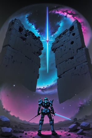 Gundam.Vidar, gray purple cyan magenta, black starry sky background, graffiti, symmetrical, lunar moth, battle axe, spiral staircase, barn owl hunting mice, Gundam,shadowrun_character,shield,beam.sword,laser.rifle,shadowrun_dungeon,shadowrun_surface