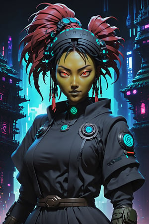 Churnstyle,cyberpunk,4K UHD,studio ghibli style,netrunner,oni,