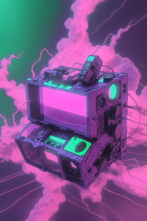 Gundam, boom box, vaporwave aesthetic,purple cyan magenta,green