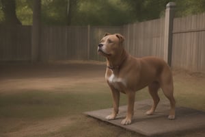 Pitbull dog, standing on fence, mean look, muscle visible,4k