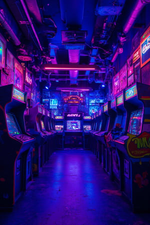  8k uhd,A well-lit arcade room, neon lights, people playing, there is an Outrun arcade, walls decorated with posters of games like Street Fighter, very colorful, arcade machines perfectly aligned.,noc-futuristic,neon_glow