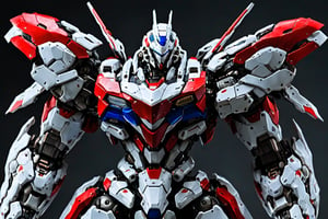 (masterpiece, best quality), humanoid Mecha, fully enclosed shoulder guards, matching arm and leg guards, full body, full armor, the design balances heavy with agility, (the color scheme is primarily white with red and blue accents, the concept Inspired by Super robot, organic biotech armor, standing, floating high above the futuristic sci-fi city), exquisite and mature art style, (aura effect, energy, glowing eyes, the armor glows), metallic, dramatic, high definition, highres, ultra-detailed, ultra-fine painting, professional, perfect body proportions, anatomically correct, symmetrical face, extremely detailed eyes and face, high quality eyes, creativity, RAW photo, UHD, 32k, Natural light, cinematic lighting, masterpiece-anatomy-perfect