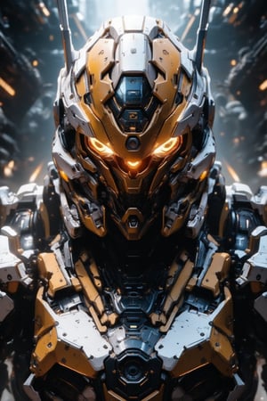 Ultra detailed 8K CG masterpiece,FuturEvoLabMecha, gundam mecha, bright eyes, camouflage pattern, mechanical joints, Create depth with atmospheric lighting,wide wide shot。Use atmospheric and volumetric lighting to enhance details, Ultra Detailed 8K CG, ultra high res, High quality texture, High quality shadows, indoors, hangar, mechanics,epic mecha