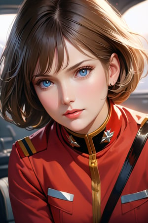  8k uhd, 1girl, perfect skin, detailed clothes, perfect eyes,  (best quality,4K,8K,highres,masterpiece:1.2),ultra-detailed,(realistic,photorealistic,photo-realistic:1.37),highly detailed face, extremely detailed eyes and face, long eyelashes, beautiful detailed eyes, beautiful detailed lips, concept art, cinematic lighting, vibrant colors, hyper-realistic,dk_sayla, 1980s \(style\),red military jacket, long sleeves, belt,white leggings, red knee boots,military uniform