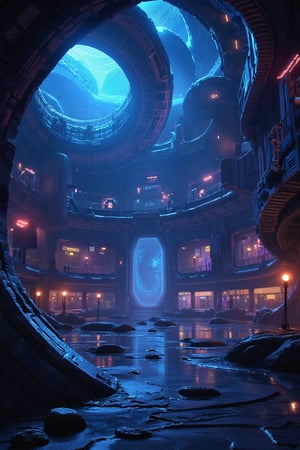  cyberpunk, cutting-edge laboratory, Space colony habitat, A post-apocalyptic world, scarred by the remnants of a long-dead civilization and haunted by their technological marvels., Asteroid , (masterpiece,best quality:1.6,neon_glow