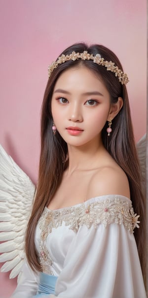 ✍️Beautiful Thai angel with long, beautiful, straight hair, wearing little accessories, radiating classic beauty. In the style of Renaissance painting, the background image is beautiful pastel colors. 3D hyper-reality photography, 64K, UHD, wide-angle photography ultra realistic🧚🌸🌼🌟

Many details. Beautiful picture.