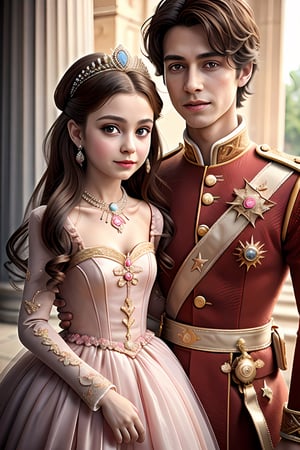 Prince and princess realistic clean full body, with her realistic boy child, realistic eyes, detailed realistic face, princess dress wearing by children, holding hands of Queen,, realistic sharp clean realistic eyes ,holding swords, realistich smile backround coweded worries, furious face.,photorealistic