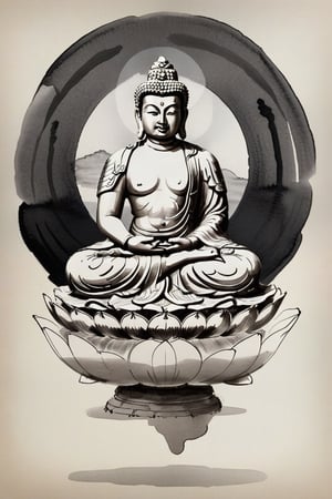 There is a statue of Bodhisattva on a blank piece of paper. Only the head of the Bodhisattva is depicted, and only the side face of the Bodhisattva is drawn. It is painted in ink painting, abstract drawing style, and the painting lines are simple. It is painted with simple lines: 1.5, ink halo. Effect: 1.5, Zen style,