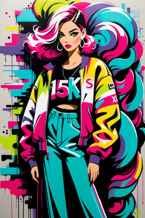  (fashion illustration:1.3) (graffiti urban style fashion: 1.3) BREAK (text "THANK 15K": 1.6), || in the style of Izumi Kogahara  ||, (long shot: 1.2) (frutiger style:1.3), (colorful:1.3), (2004 aesthetics:1.2).  X, swirls, \(symbol\), (gradient background:1.3). Saturated colors, tonal transitions, detailed, minimalistic, concept art, intricate detail, World character design, high-energy, concept art, Masterpiece, Fashion Illustration,iconic, PoP art,more detail XL, intricate colors blend, photorealism,leonardo,artint,sweetscape,ink ,score_9,Text
