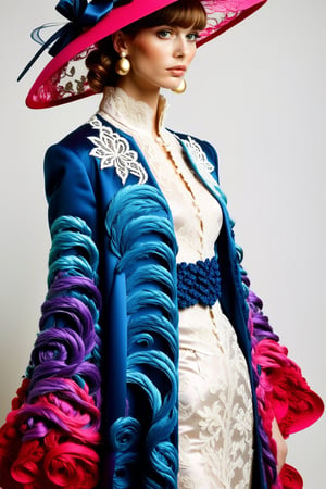 (fashion illustration:1.3) Haute couture, no particular features, of high fashion embroidery and lace coat and hat,  || in the style of Izumi Kogahara  ||, (long shot: 1.2) (frutiger style:1.3), (colorful:1.3), (2004 aesthetics:1.2).  swirls, heart \(symbol\), (gradient background:1.3). Saturated colors, tonal transitions, detailed, minimalistic, concept art, intricate detail, World character design, high-energy, concept art, Masterpiece, Fashion Illustration,iconic, PoP art,more detail XL, intricate colors blend, photorealism,leonardo,artint,sweetscape,ink 